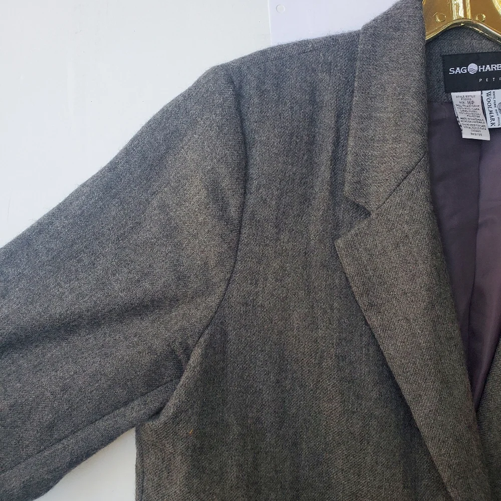 100% Wool Blazer Coat Jacket Single Button Waist 16P Grey - Picture 5 of 11